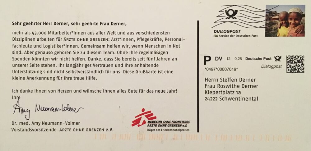 Spendenbeleg Ärzte ohne Grenzen